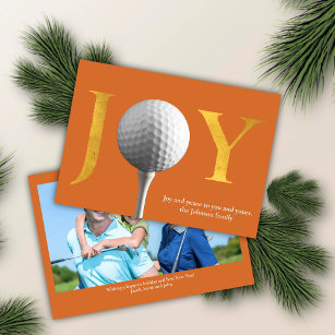 Orange Modern Golf Joy & Peace Christmas Photo Holiday Card