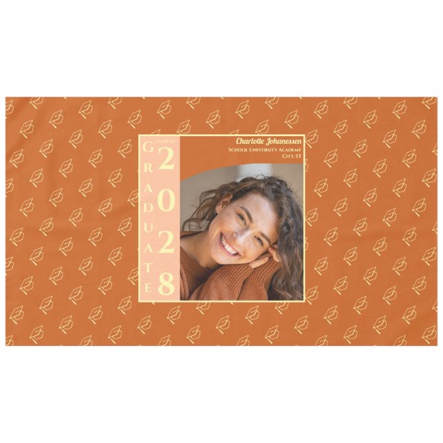 Orange Modern Graduation Photo Cap Pattern Tablecloth (Front (Horizontal))