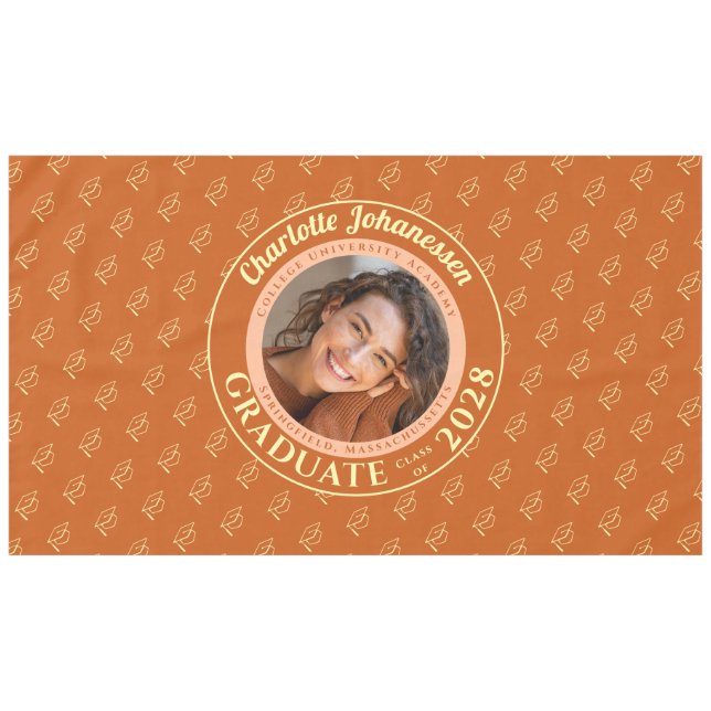 Orange Modern Graduation Photo Cap Pattern Tablecloth (Front (Horizontal))