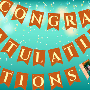 Orange Modern Graduation Photo Congratulations Bunting Flags