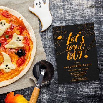 Orange Modern Halloween Spider Hang Out Script Invitation by girly_trend at Zazzle