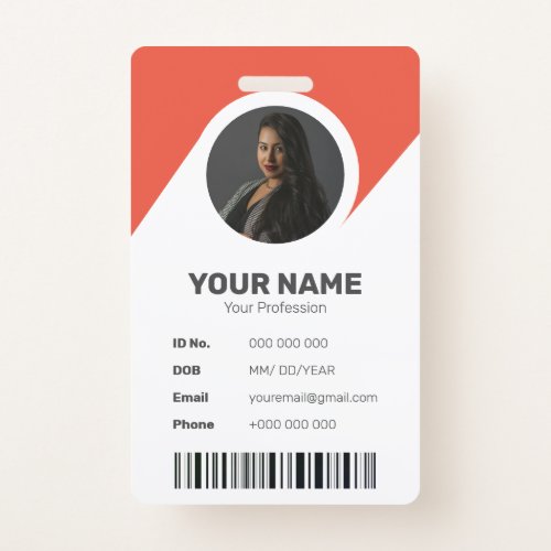 Orange Modern Minimal ID Barcode Employee Photo Badge