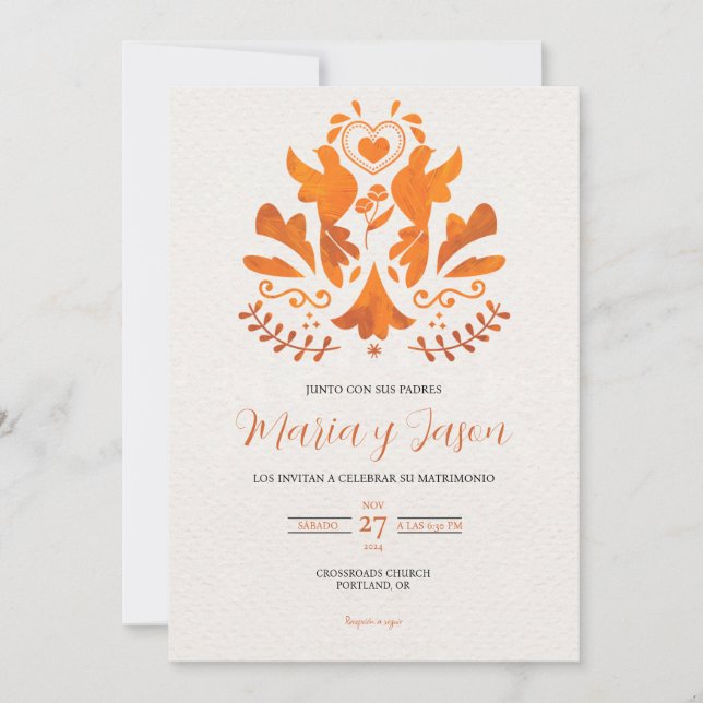 Orange Modern Minimalist Elegant Spanish Wedding Invitation (Front)