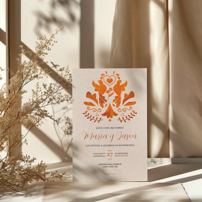 Orange Modern Minimalist Elegant Spanish Wedding Invitation (Orange Modern Minimalist Elegant Spanish Wedding Invitation)