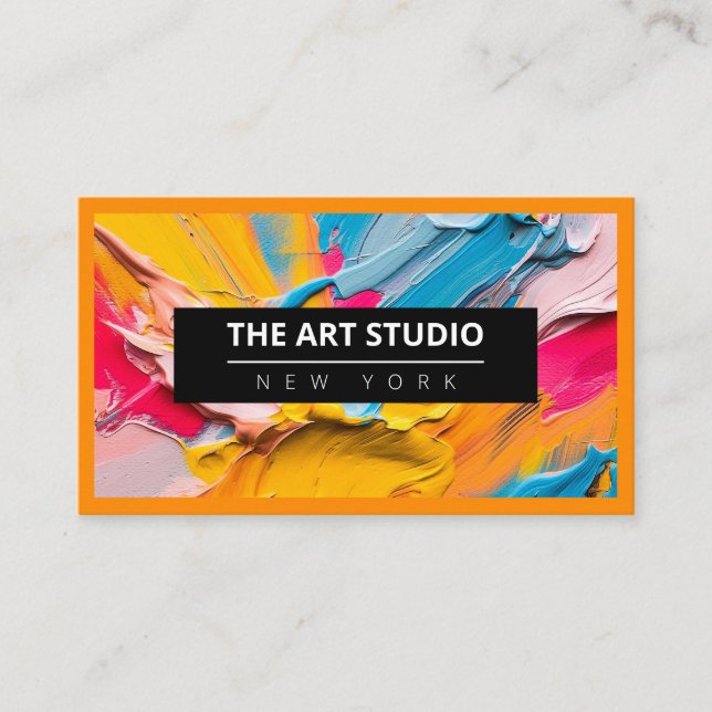 Orange Modern Name Artwork Artist Art Studio Business Card (Front)