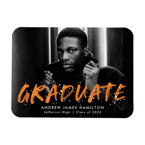 Orange  Modern Paint Splatter Graduation Photo Magnet