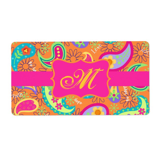 Orange Modern Paisley Whimsy Pattern Label (Front)