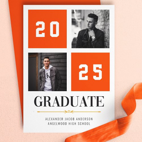 Orange Modern Photo Collage Grad Announcement