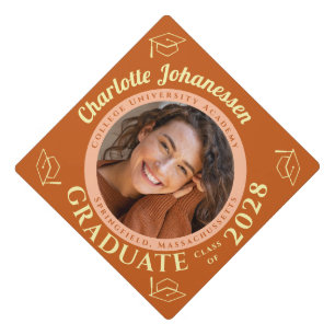Orange Modern Photo Graduation Cap Topper