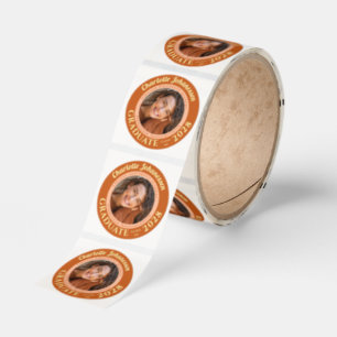 Orange Modern Photo Graduation Classic Round Sticker