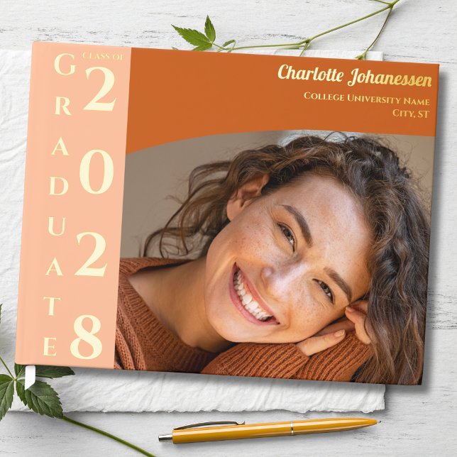 Orange Modern Photo Graduation Gold Foil Guest Book (Creator Uploaded)