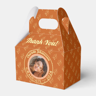 Orange Modern Photo Graduation Party Favor Boxes