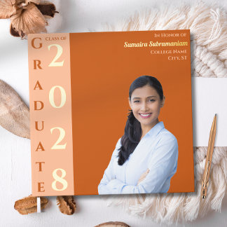 Orange Modern Photo Graduation Party Gold Foil Guest Book