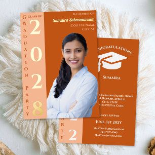 Orange Modern Photo Graduation Party Gold Foil Invitation