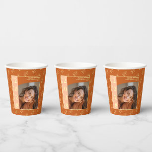 Orange Modern Photo Graduation Party Paper Cups