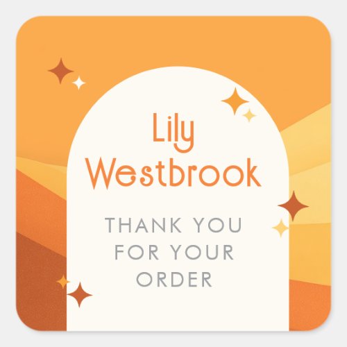 Orange Modern Retro Groovy Business Thank You Square Sticker