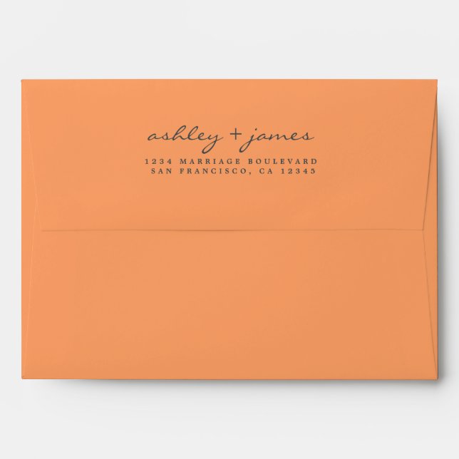 Orange Modern Script Wedding Return Address Envelope (Back (Top Flap))