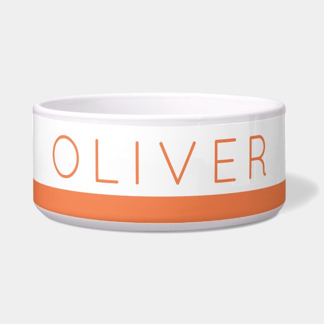 Orange Modern Stripe Pet Name Personalized Bowl (Front)