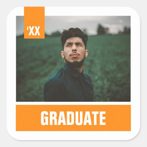 Orange Modern Textured Photo Graduation Square Sticker