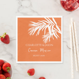 Orange Modern Tropical Leaves Custom Wedding   Napkins