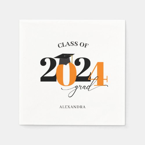 Orange Modern Typography Class of 2024 Graduate Napkins