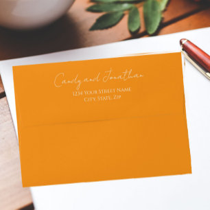 Orange Modern White Script Wedding Envelope