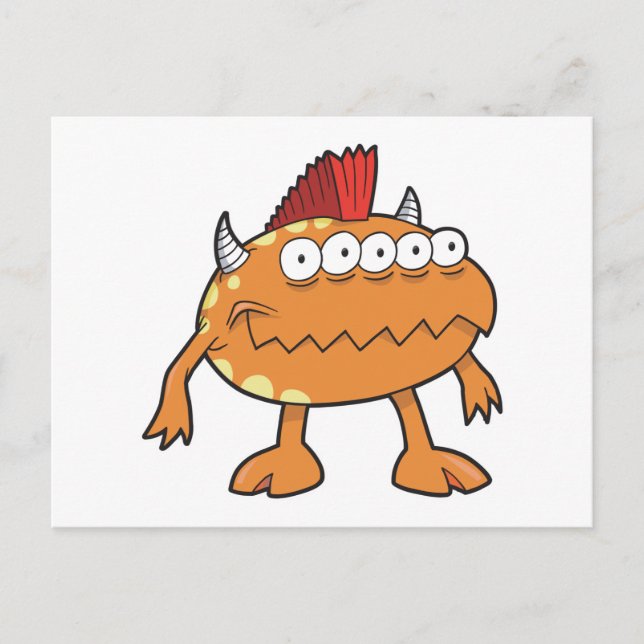 orange mohawk monster many eyes postcard (Front)