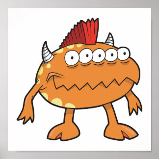 orange mohawk monster many eyes poster