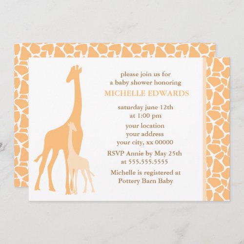 Orange Mom and Baby Giraffe Baby Shower Invitation