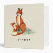 Orange Momma Fox and Pup Watercolor Illustration 3 Ring Binder (Front/Inside)