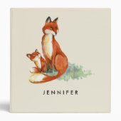 Orange Momma Fox and Pup Watercolor Illustration 3 Ring Binder (Front)