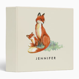 Orange Momma Fox and Pup Watercolor Illustration 3 Ring Binder