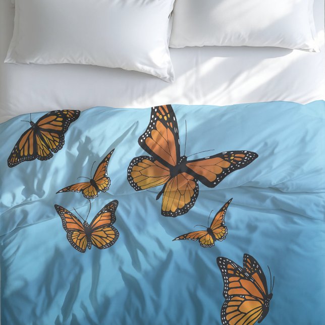 Orange Monarch Butterflies Blue Ombre Nature Duvet Cover (Creator Uploaded)