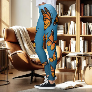 Orange Monarch Butterflies Blue Ombre Nature Leggings