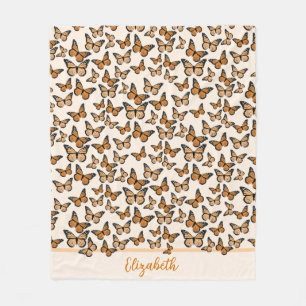 Orange Monarch Butterflies Custom Name Fleece Blanket