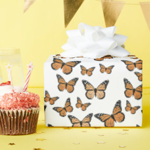 Orange Monarch Butterflies Pattern Wrapping Paper