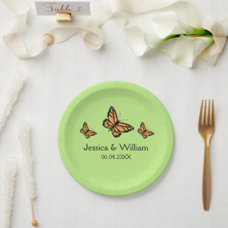 Orange Monarch Butterflies Wedding Paper Plates