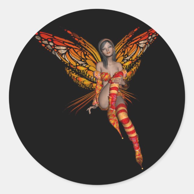 Orange Monarch Butterfly 3D Pixie - Fairy 1 Classic Round Sticker (Front)