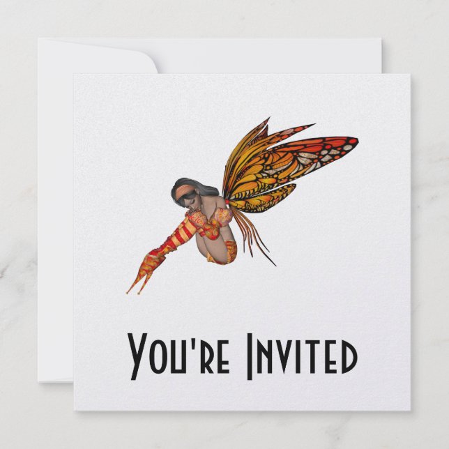 Orange Monarch Butterfly 3D Pixie - Fairy 2 Invitation (Front)