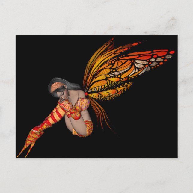 Orange Monarch Butterfly 3D Pixie - Fairy 2 Postcard (Front)