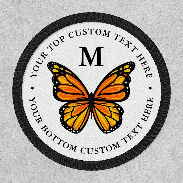 Orange Monarch Butterfly Monogram Letter Name Patch (Front)
