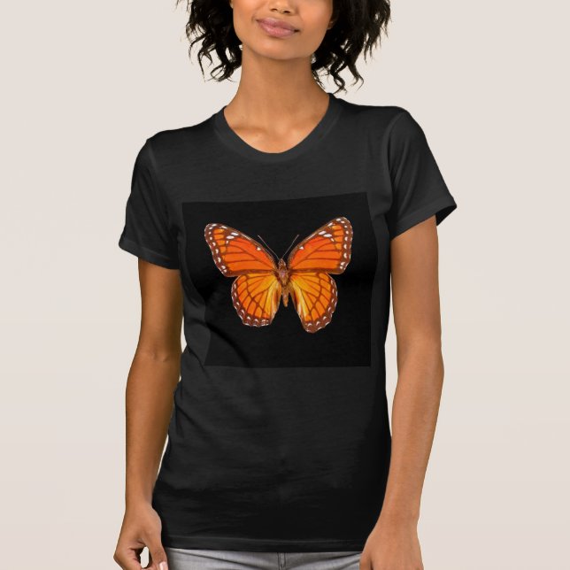 ORANGE MONARCH BUTTERFLY ON BLACK COLOR T-Shirt (Front)