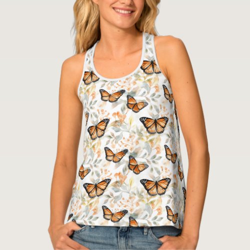 Orange Monarch Butterfly Pattern Tank Top
