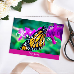 Orange monarch butterfly photo custom name modern letterpress thank you card
