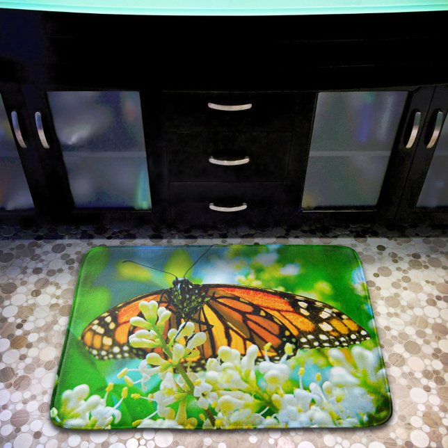 Orange Monarch Butterfly Photo Modern Simple Bold Bathroom Mat (Creator Uploaded)