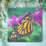 Orange monarch butterfly photo purple flower bold stone coaster<br><div class="desc">A close-up photo of a delicate, orange and black monarch butterfly resting on a bright magenta flower. Explore thoughts of warm, sunny days as you relax with your favorite beverage while using this stunning, colorful photography stone coaster. Makes a great gift for someone special! You can easily personalize this stone...</div>