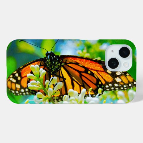 Orange monarch butterfly photo stylish modern bold iPhone 15 case