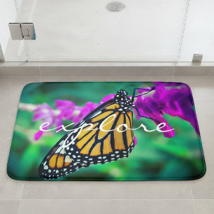 Orange Monarch Butterfly Photography Explore Quote Bathroom Mat