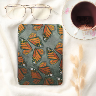 Orange Monarch Butterfly Wings Grey Marbled Kindle Cover