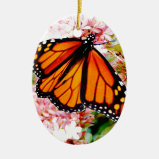 Orange Monarch on pink flowers Ceramic Ornament